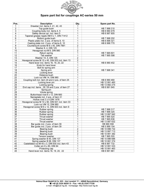 Untere Führungsbuchse HB6997880 LKW Anhängerkupplung Buer AC-Serie